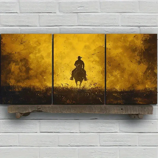 3pcs Denim Man Riding On Horse Metal Print Ready to Hang Art