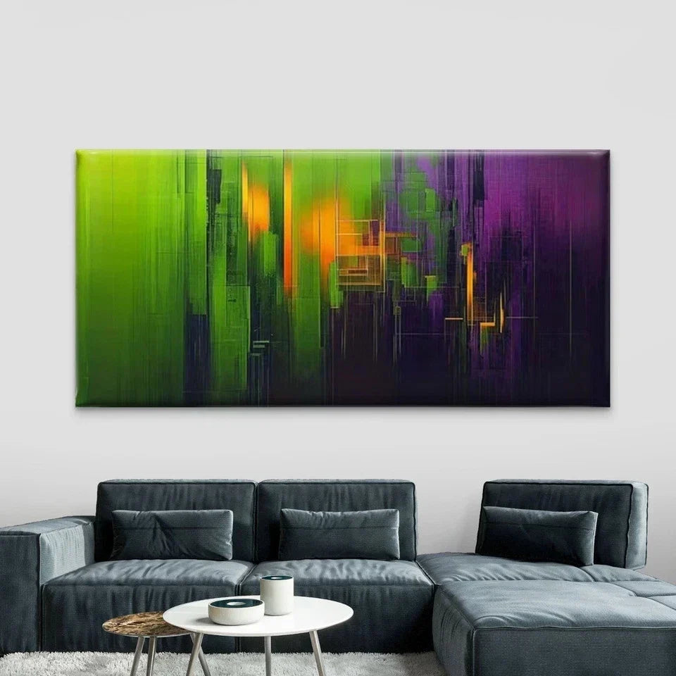 Abstract Green Purple Golden Wall Art Canvas Office Home Room Framed 120x60cm