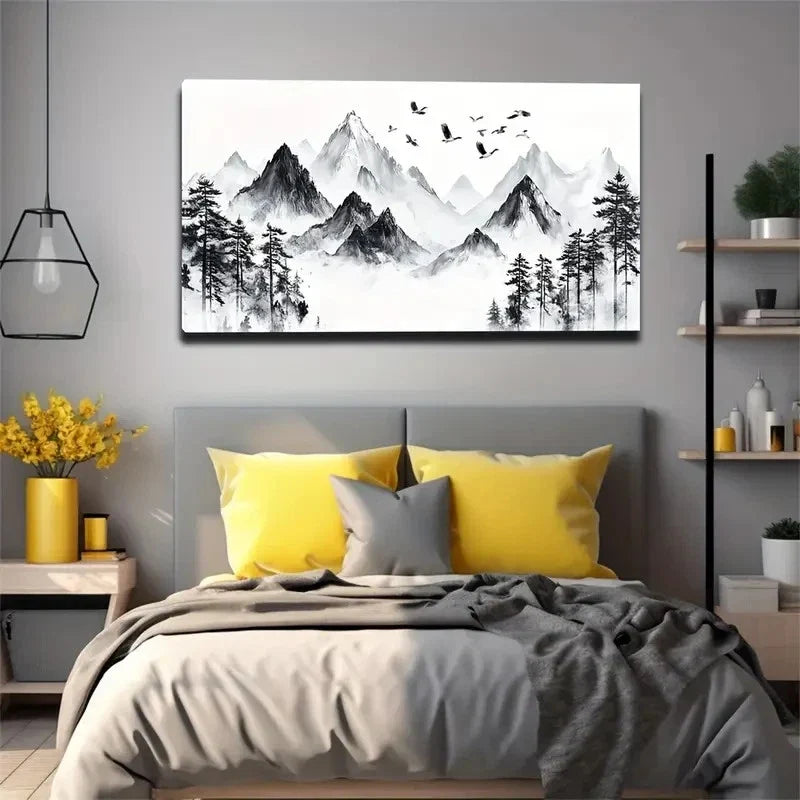 Snowy Mountain And Pine Tree Wall Art Canvas Office Home Room Framed 120x60cm