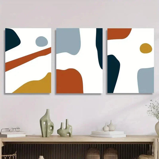 3pcs Burnt Orange &amp; Teal Geometric Shapes Metal Print Ready to Hang Art