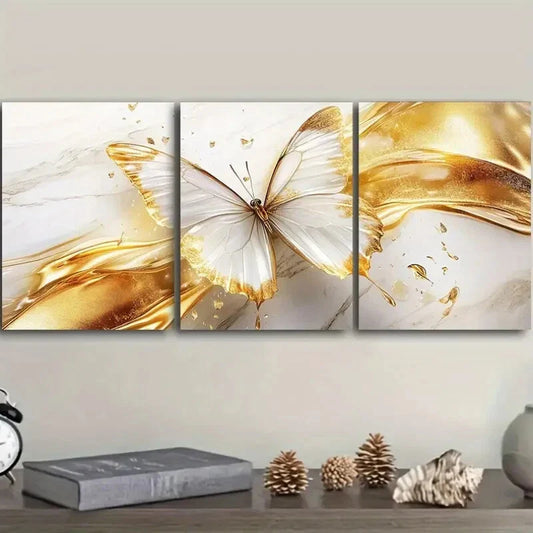 3pcs Ethereal Golden Butterfly  Art  Metal Print Ready to Hang Art