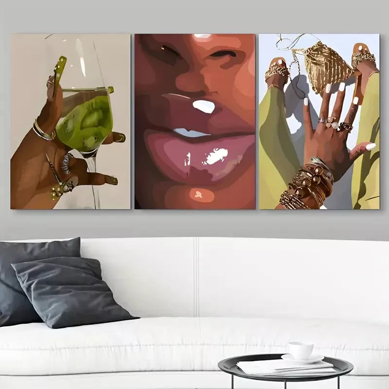 3pcs Fashion Black Woman Abstract Decoration Canvas Framed 40x60cm - High Quality Print 100% Australian Made Wall Canvas Ready to Hang