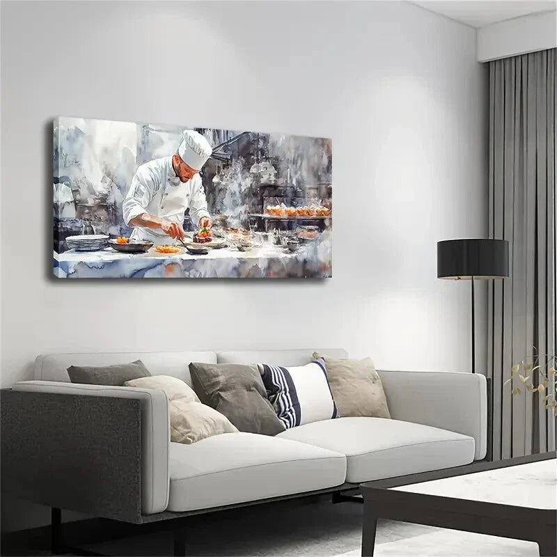 Realistic Chef Cooking a Meal Wall Art Canvas Office Home Room Framed 120x60cm