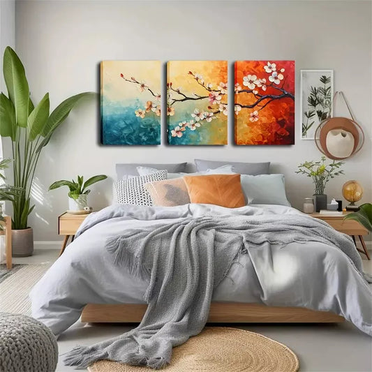 3pcs White Plum Blossom Wall Art Set Canvas Framed 40x60cm - High Quality Print 100% Australian Made Wall Canvas Ready to Hang