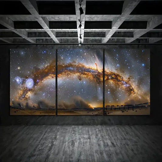3pcs Milky Way Golden Blue Green Metal Print Ready to Hang Art