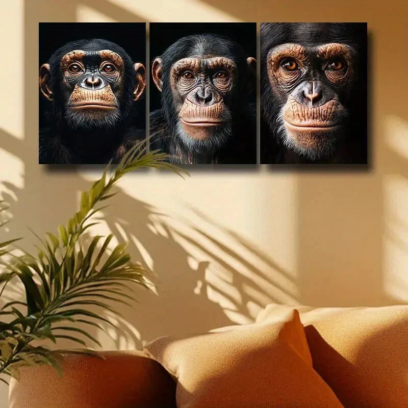 3pcs Chimpanzee Portraits Metal Print Ready to Hang Art