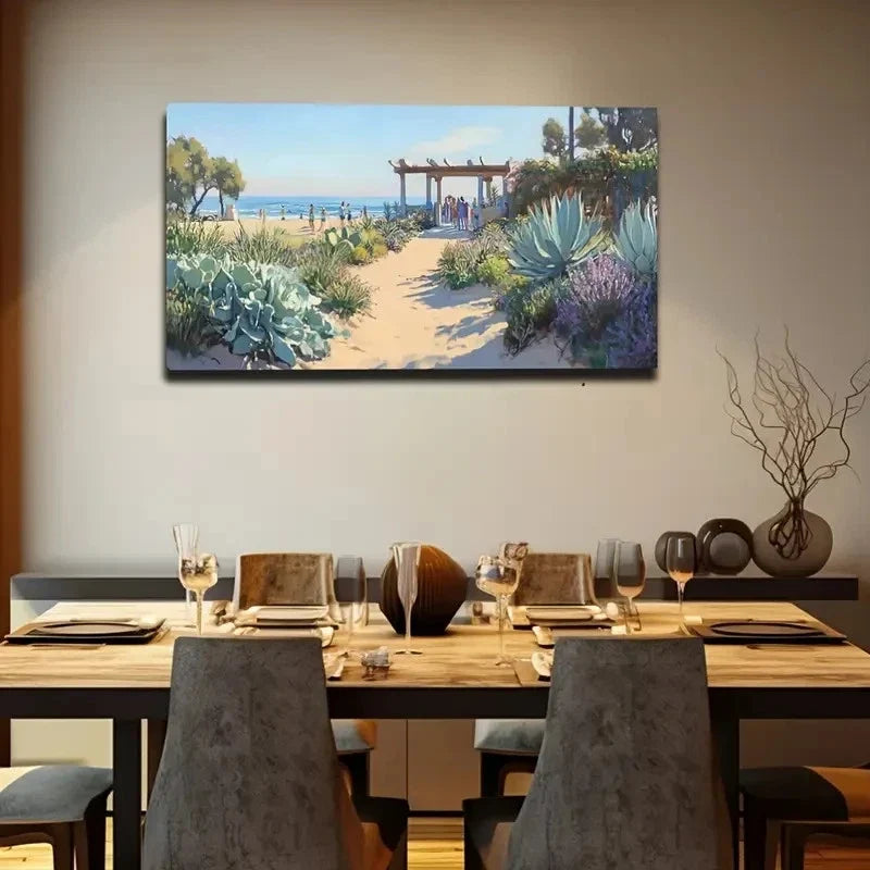 Serene Beach Scene Tranquil Wall Art Canvas Office Home Room Framed 120x60cm