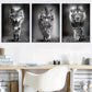 3pcs  Black & White Wildlife Wolf, Tiger, Lion  Wall Art Set Canvas Framed 40x60cm - High Quality Print 100% Australian Made Wall Canvas Ready to Hang