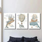 3pcs   Flying Whale, Turtle & Sailing Ship with Hot Metal Print Ready to Hang Art