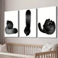3pcs Black & White Feline Fluffy Black Cat Decor Wall Art Set Canvas Framed 40x60cm - High Quality Print 100% Australian Made Wall Canvas Ready to Hang