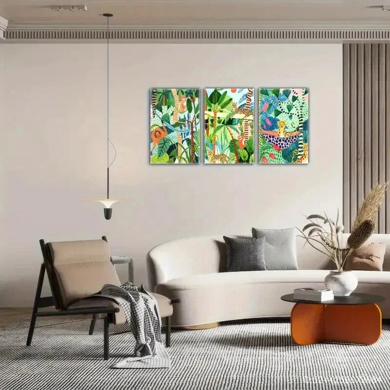 3pcs Gorilla in the Forest Cheetah Decoration Metal Print Ready to Hang Art