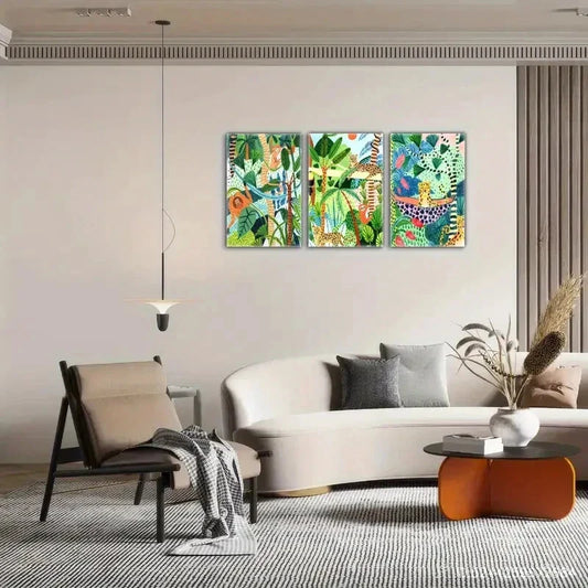 3pcs Gorilla in the Forest Cheetah Decoration Metal Print Ready to Hang Art