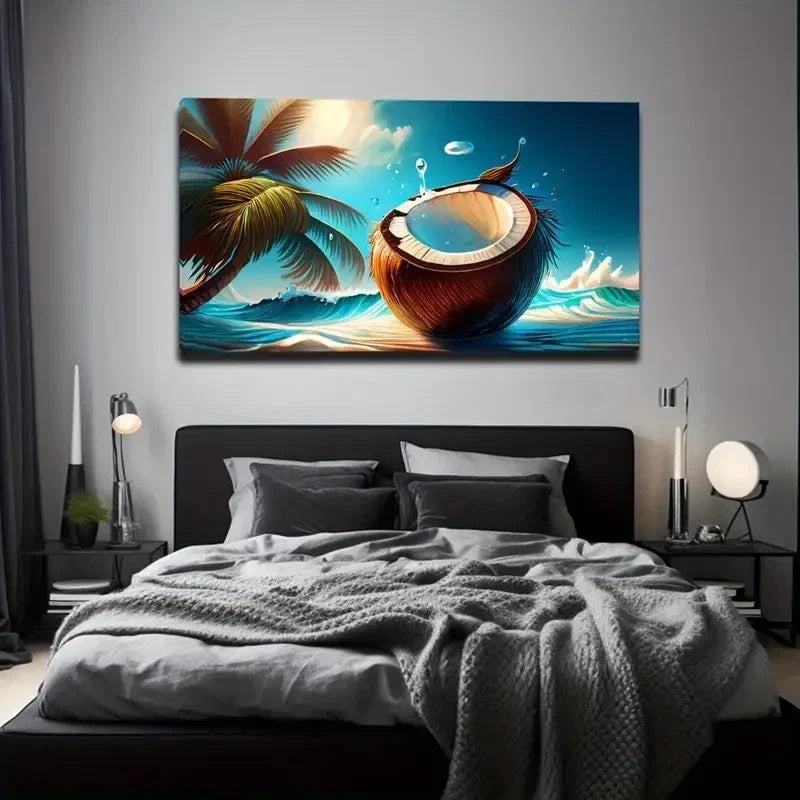 Tropical Beach Scene Wall Art Canvas Office Home Room Framed 80x45cm