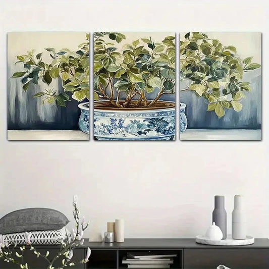 3pcs Modern Minimalist Greenery Vibrant Potted Metal Print Ready to Hang Art