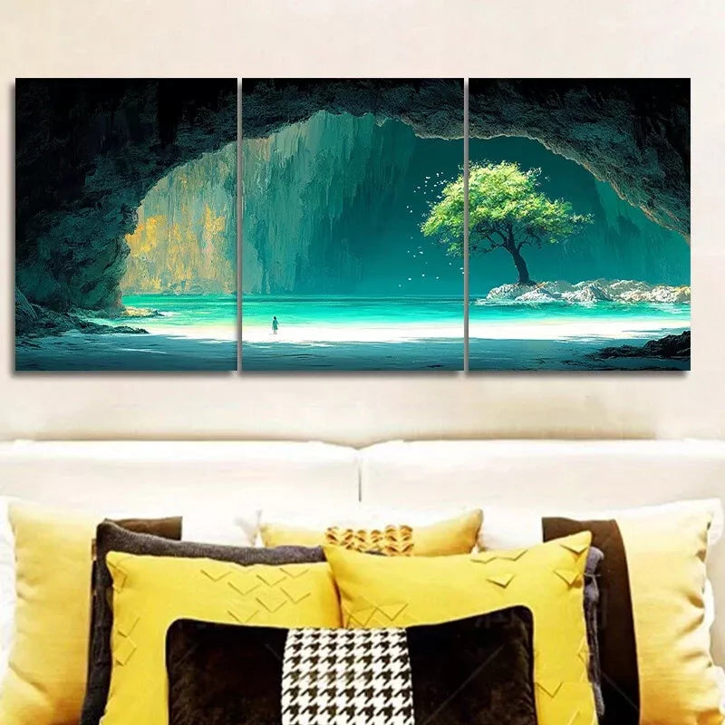 3pcs  The Interior View Of A Cave Nature    Wall Art Set Canvas Framed 40x60cm - High Quality Print 100% Australian Made Wall Canvas Ready to Hang