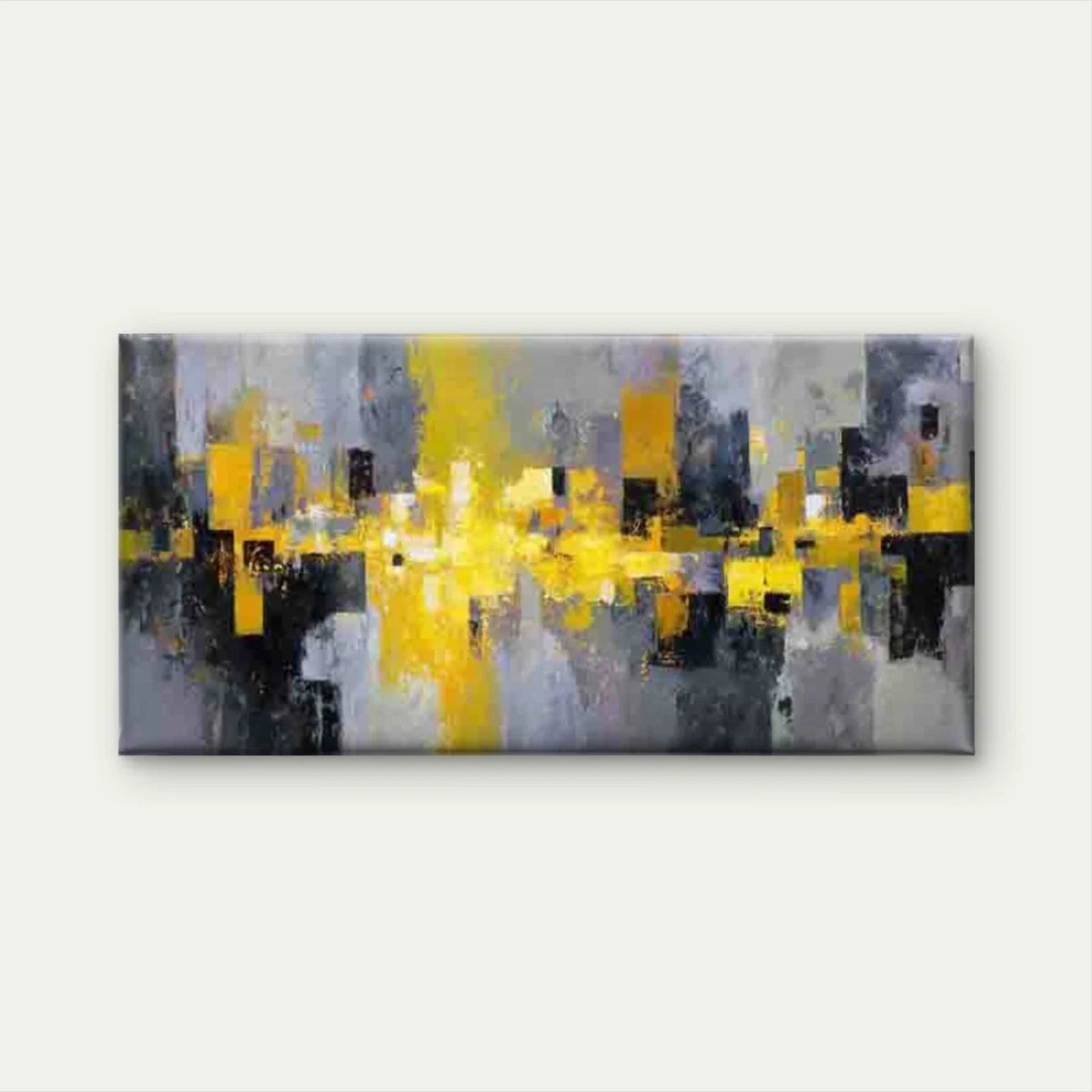 Abstract Featuring Bold Yellow Wall Art Canvas Office Home Room Framed 80x45cm