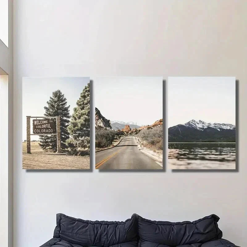 3pcs Mountain Roads &amp; Forests, Metal Print Ready to Hang Art