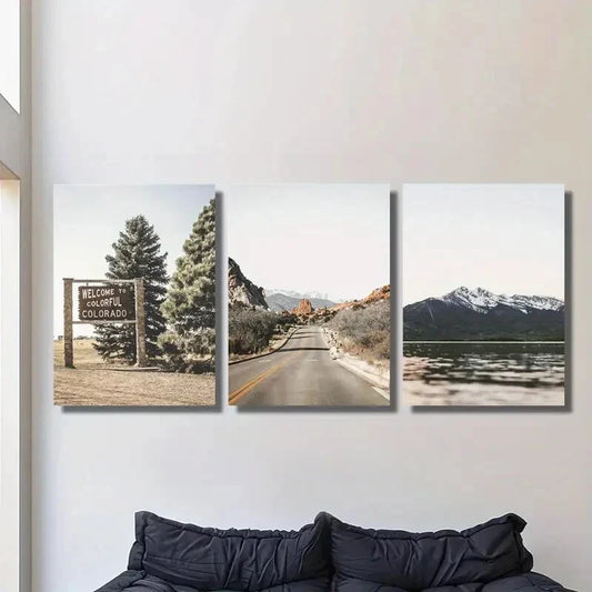 3pcs Mountain Roads &amp; Forests, Metal Print Ready to Hang Art