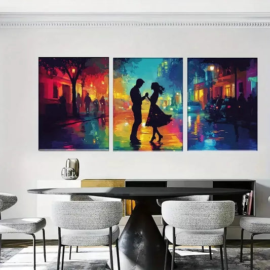 3pcss Romantic Street Dance colorful painting   Wall Art Set Canvas Framed 40x60cm - High Quality Print 100% Australian Made Wall Canvas Ready to Hang