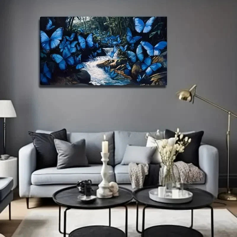 A Magical Group Of Blue Butter Wall Art Canvas Office Home Room Framed 80x45cm