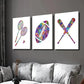 3pcs Rainbow Badminton Football Baseball Wall Art Set Canvas Framed 40x60cm - High Quality Print 100% Australian Made Wall Canvas Ready to Hang