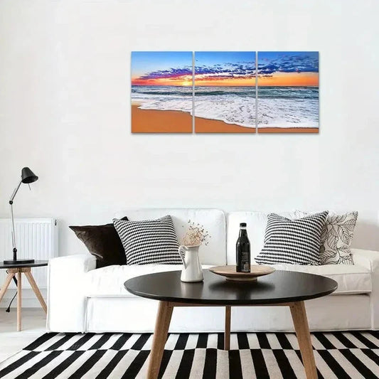 3pcs Baiyun Ocean Beach Landscape Metal Print Ready to Hang Art