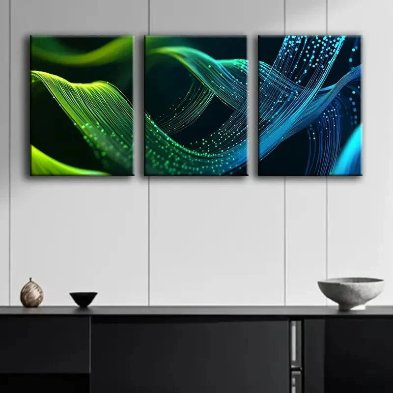 3pcs Colorful Green Digital Blue Green Perfect Wall Art Set Canvas Framed 40x60cm - High Quality Print 100% Australian Made Wall Canvas Ready to Hang