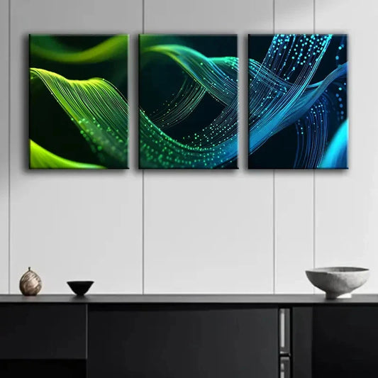3pcs Colorful Green Digital Blue Green Perfect Wall Art Set Canvas Framed 40x60cm - High Quality Print 100% Australian Made Wall Canvas Ready to Hang