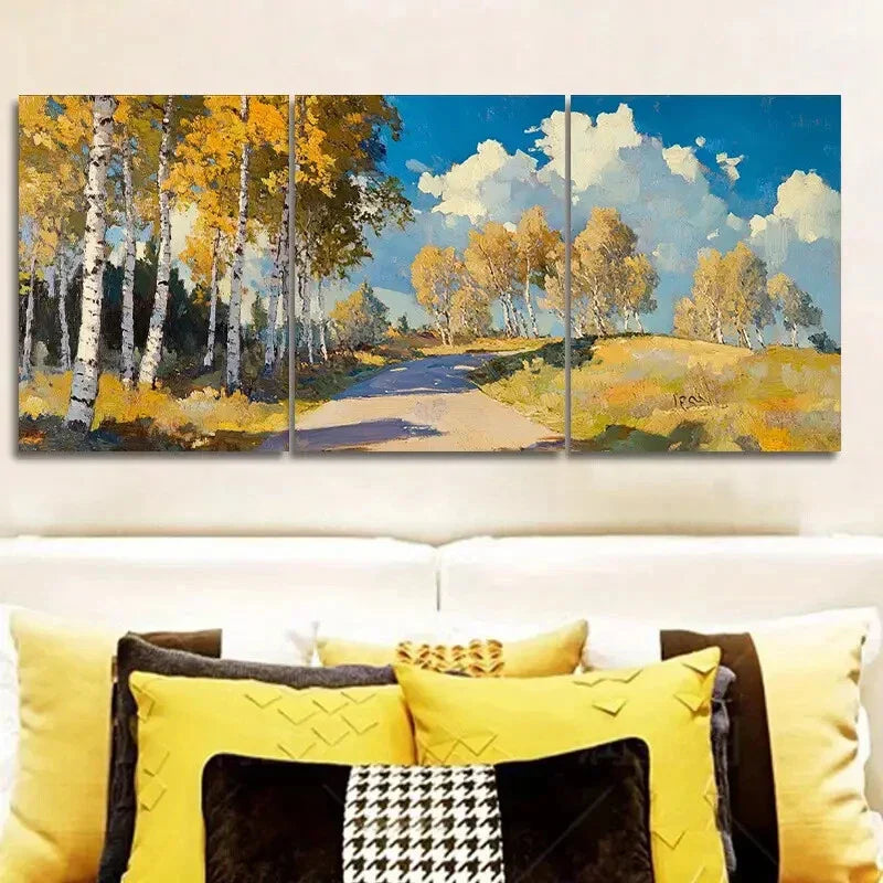 3pcs Birch Forest in Autumn, Trees Metal Print Ready to Hang Art