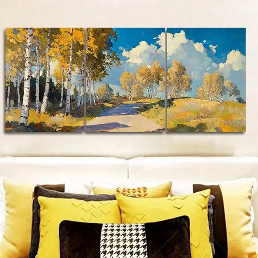 3pcs Birch Forest in Autumn, Trees Metal Print Ready to Hang Art