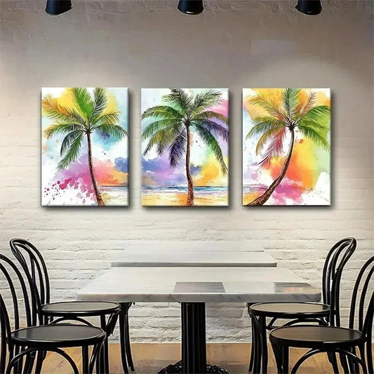 3pcs Tropical Palm Tree Colorful Nature Perfect Wall Art Set Canvas Framed 40x60cm - High Quality Print 100% Australian Made Wall Canvas Ready to Hang