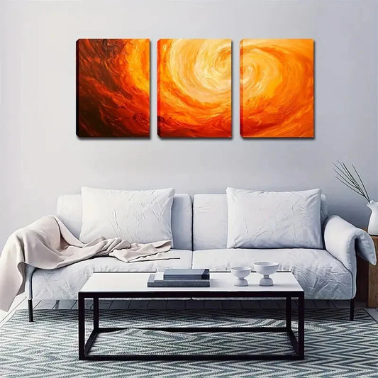 3pcs Orange-Red Gradient Swirl Metal Print Ready to Hang Art