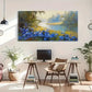 Vibrant Blue Flowers & Serenec Wall Art Canvas Office Home Room Framed 120x60cm