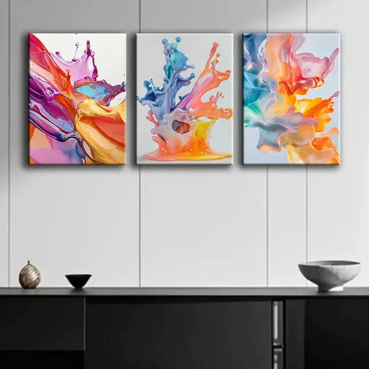 3pcs Colorful Splashes Design Modern Perfect Wall Art Set Canvas Framed 40x60cm - High Quality Print 100% Australian Made Wall Canvas Ready to Hang