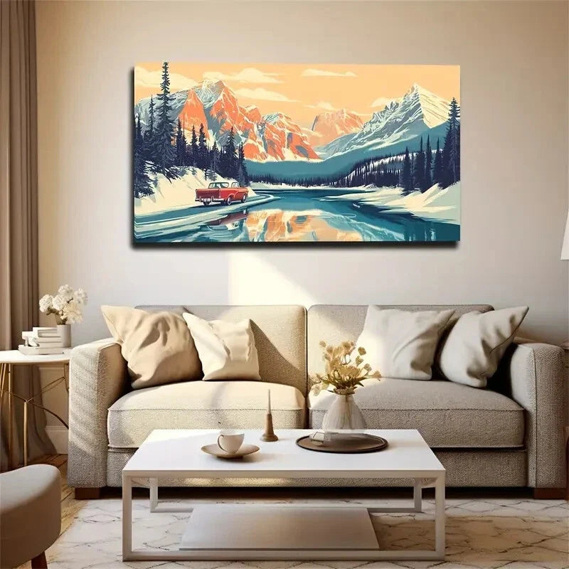 Winter Mountain Scenery Nature Wall Art Canvas Office Home Room Framed 120x60cm