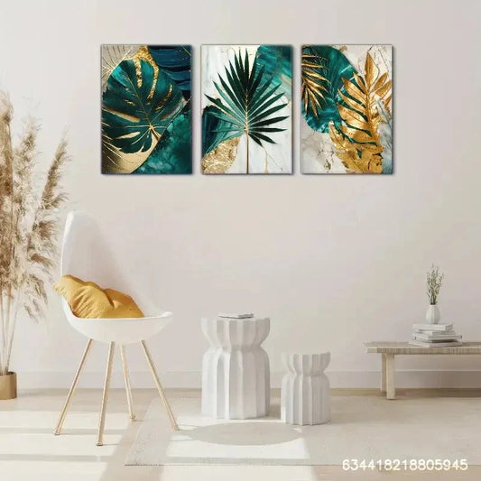 3pcs Abstract Monstera Leaf Art, Monstera in Olive Metal Print Ready to Hang Art