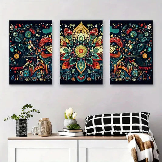 3pcs Colorful Bohemian Floral Abstract Floral Metal Print Ready to Hang Art