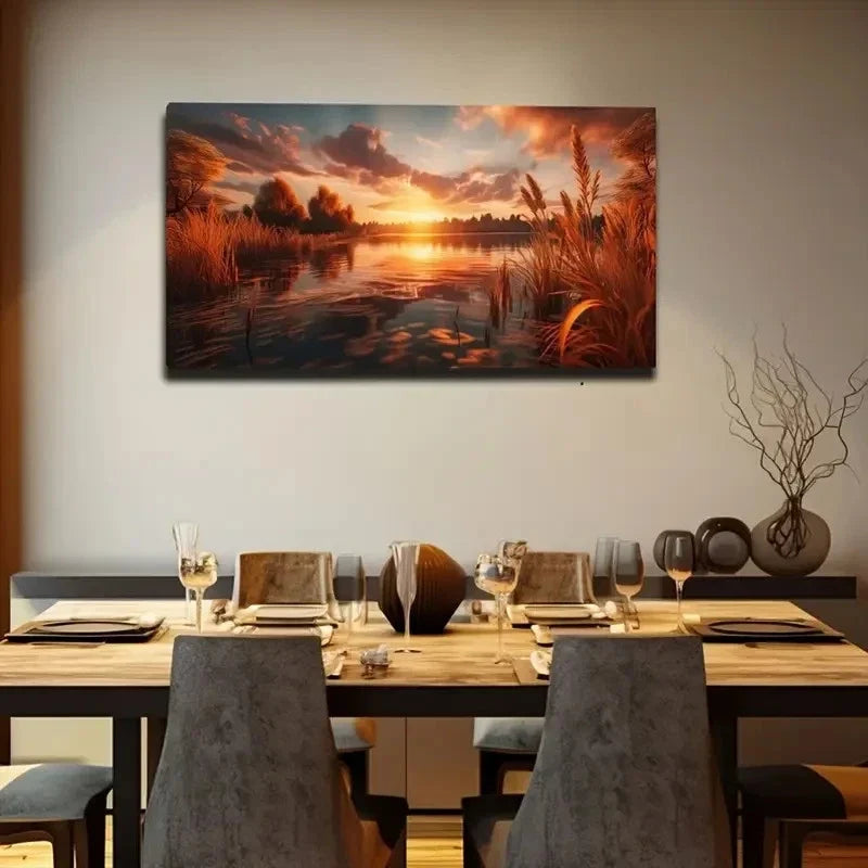View Charming Outdoor Sunset Wall Art Canvas Office Home Room Framed 80x45cm