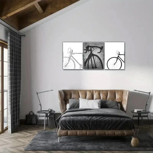 3pcs Bicycle Pencil Drawing "My Bike" Metal Print Ready to Hang Art