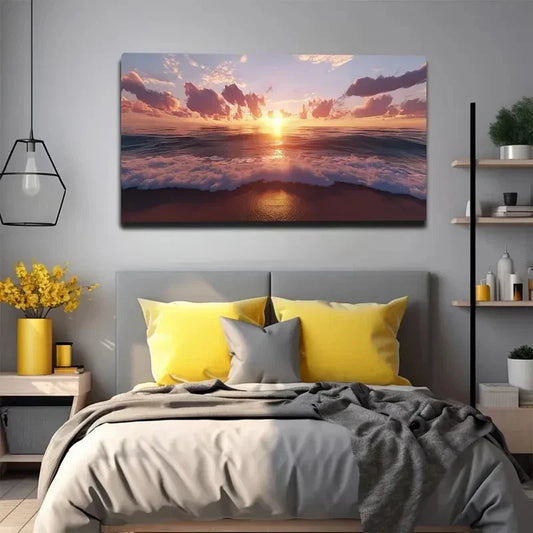 Vibrant Orange & Pink Sky Wall Art canvas office home room framed 120x60cm
