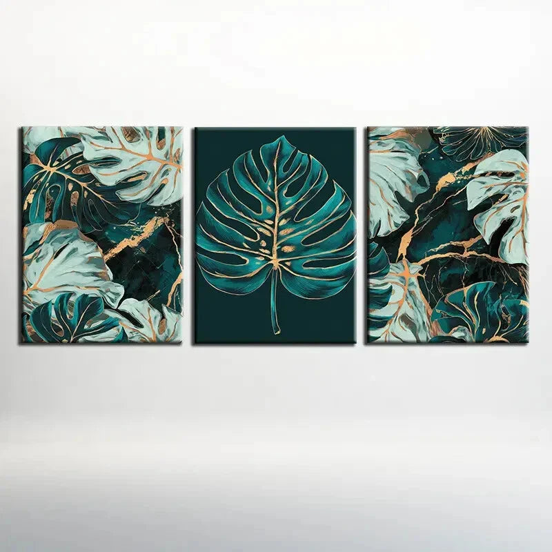3pcs Rich Teal And Bright Golden Backdrop Metal Print Ready to Hang Art