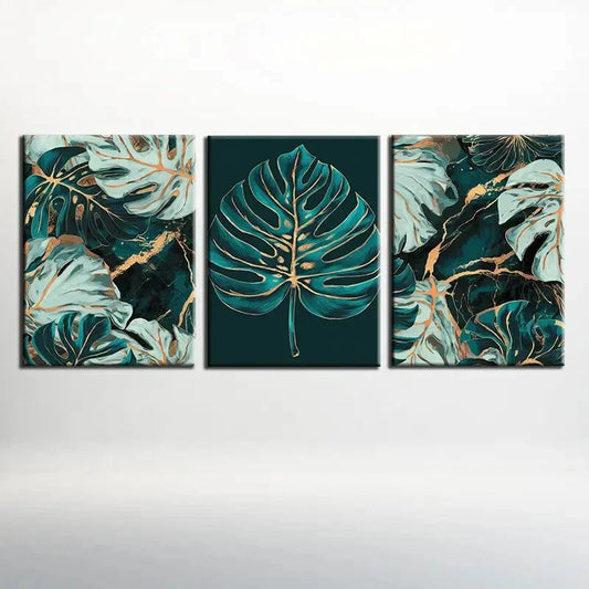 3pcs Rich Teal And Bright Golden Backdrop Metal Print Ready to Hang Art