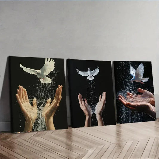 3pcs Pigeon on Hand Design Wall Art Set Canvas Framed 40x60cm - High Quality Print 100% Australian Made Wall Canvas Ready to Hang