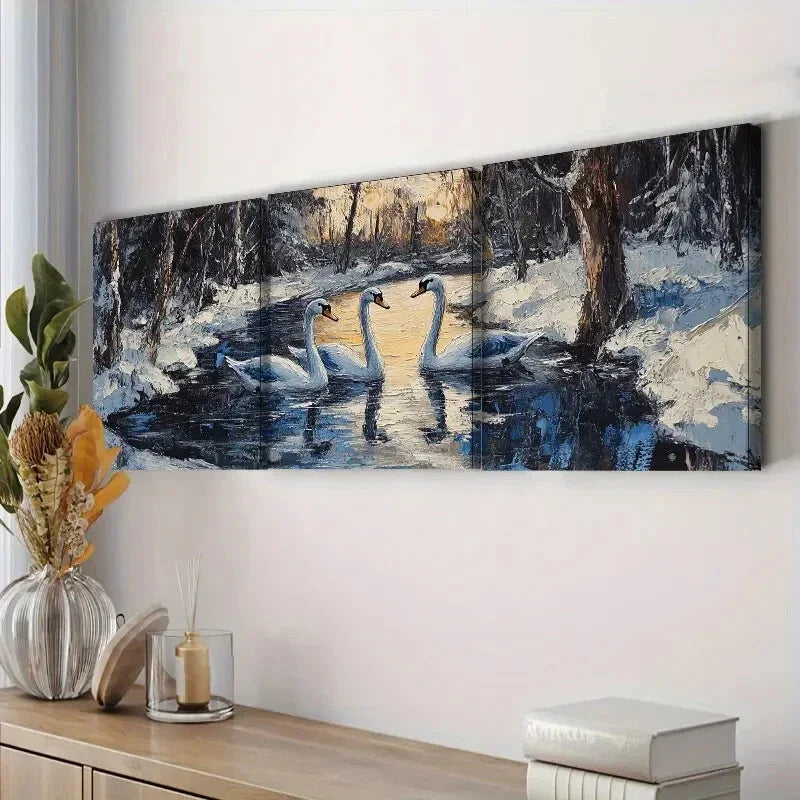 3pcs Elegant Swan Lake Scene Wall Art Set Canvas Framed 40x60cm - High Quality Print 100% Australian Made Wall Canvas Ready to Hang