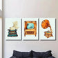 3pcs Old style printer, old TV and music machine Metal Print Ready to Hang Art