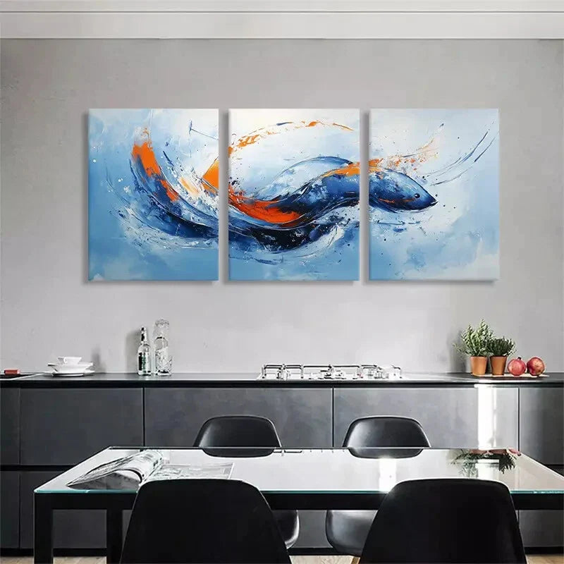 3pcs Abstract Fish Décor Blue Orange Perfect Wall Art Set Canvas Framed 40x60cm - High Quality Print 100% Australian Made Wall Canvas Ready to Hang