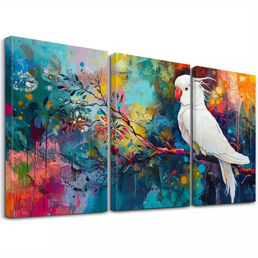 3pcs Decorative Colorful Tropical Cockatoo Wall Art Set Canvas Framed 40x60cm - High Quality Print 100% Australian Made Wall Canvas Ready to Hang