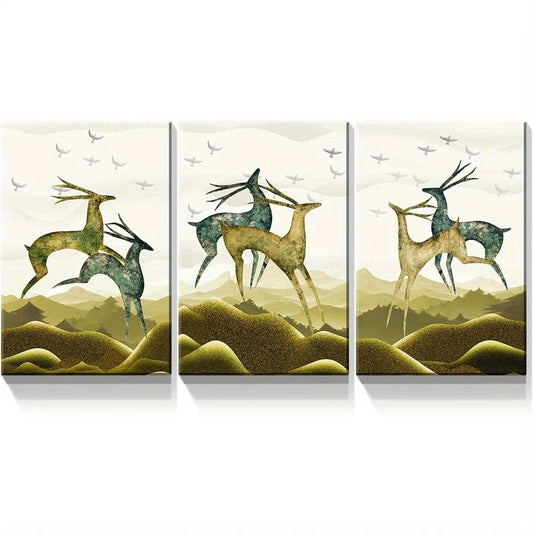 3pcs Bird and Deer Abstract Artwork Metal Print Ready to Hang Art