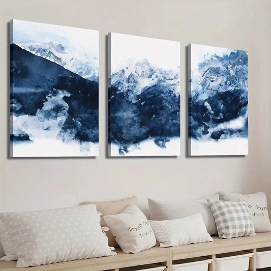3pcs Watercolor Style Abstract Blue Mountains Wall Art Set Canvas Framed 40x60cm - High Quality Print 100% Australian Made Wall Canvas Ready to Hang