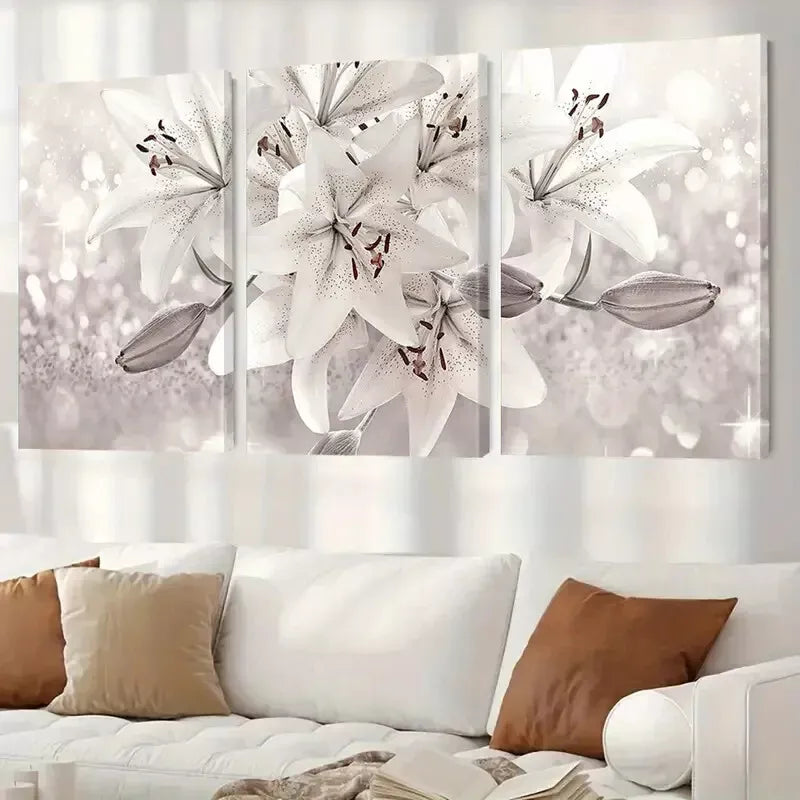 3pcs White Lily Flower Canvas Framed 40x60cm - High Quality Print 100% Australian Made Wall Canvas Ready to Hang
